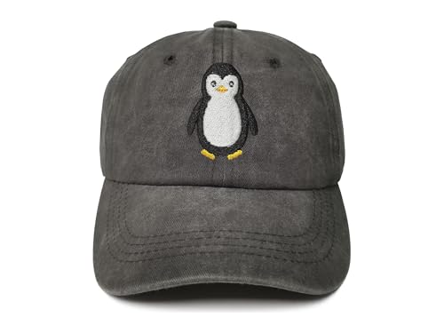 ZKFE Embroidered Penguin Baseball Cap for Kids Child Gift for Boy Girl Washed Black Adjustable Snapback Dad Hat for Children