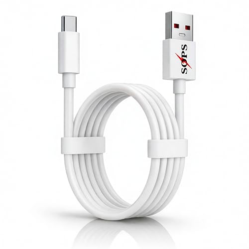Image of 85W Fast Charging USB A to Type C Cable, 8A High Speed Charging & Data Sync Cable, Premium TPE USB C Charger Cable, Reinforced Connectors, 1 Meter, Compatible with USB Type-C Smartphone, White