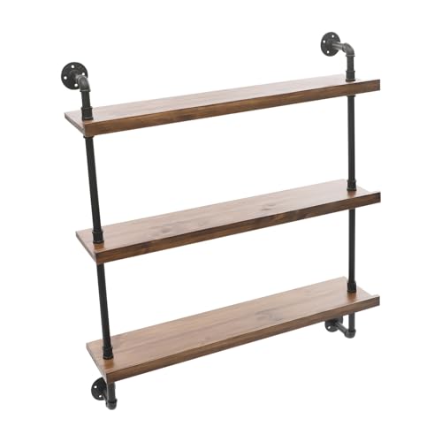 NEATOOM 3-Tier Wall Mounted Wine Rack, Wine Bottles Floating Shelves Display Storage Organizer with Baffle, Wine Shelf Home Décor Display Rack 441 lbs Load Capacity (Light Walnut)