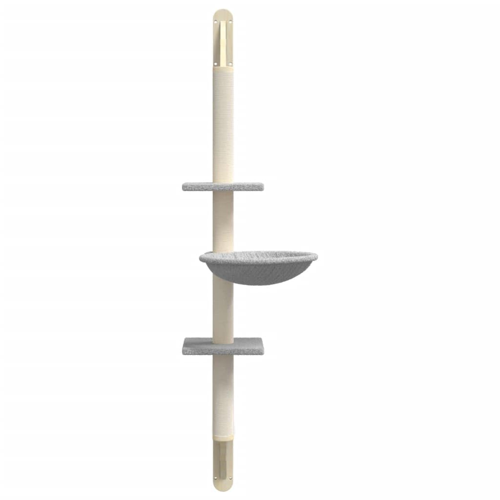 Arbre à Chat Mural Gris Clair 142,5 cm Meuble Arbre griffoir Tour Maison avec lit hamac Niche cabane Etagere Pont escalier grattoir Poteau Bois sisal pour Grimper Jouer Reposer Salon Coin