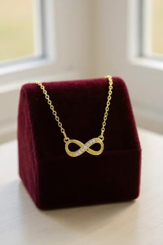 Image of Nilu's Collection Infinity Pendant Necklace with American Diamond Stones For Women| Lightweight | Anti-Tarnish | Anti- Tarnish | Office Wear