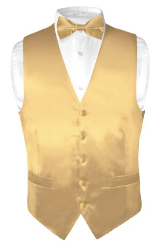 Men's SILK Dress Vest & Bow Tie Solid GOLD Color BowTie Set