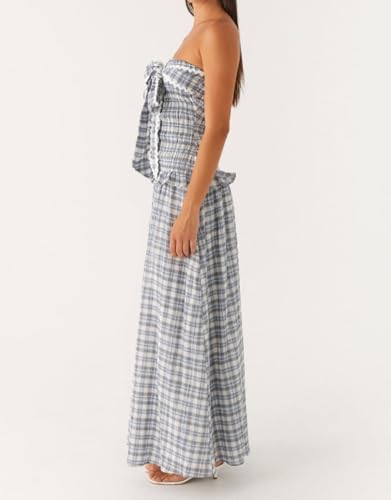 Image of Women Floral Print Maxi Tube Dress Strapless Flowy Long Bandeau Dress Y2K Open Back Sundress Summer Beachwear