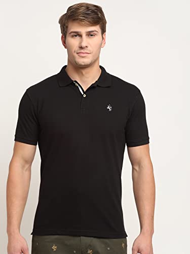 Image of Cantabil Men's Cotton Blend Solid Polo Neck T-Shirt (Regular Fit)