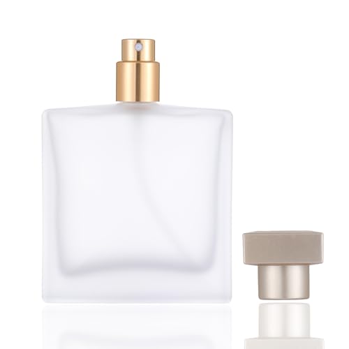 Enslz Botella de vidrio esmerilado de 50 ml, atomizador de perfume, botella de vidrio esmerilado recargable, contenedor de cosméticos vacío portátil (escarchado)