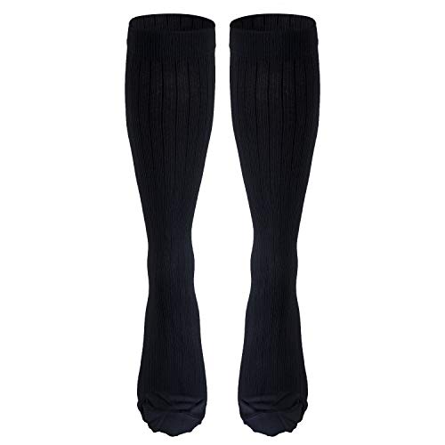 Image of NuVein Men's Compression Socks, 8-15 mmHg Support, Dress Trouser Style, Over Calf Knee High, Navy, Medium