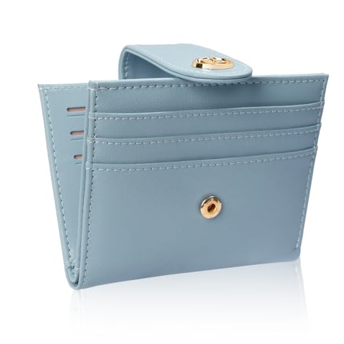 FUNTOR Small Wallets for Women,Ladies Slim Bifold Credit Card Holder with Zipper Coin Pocket(Blue)