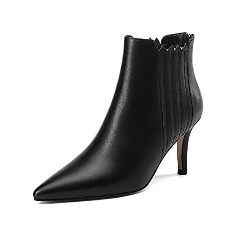 TinaCus Women's Genuine Leather Pointed Toe Handmade Back Zipper Stiletto Mid Heels Graceful Ankle Boots, Black, 6 UK Cover