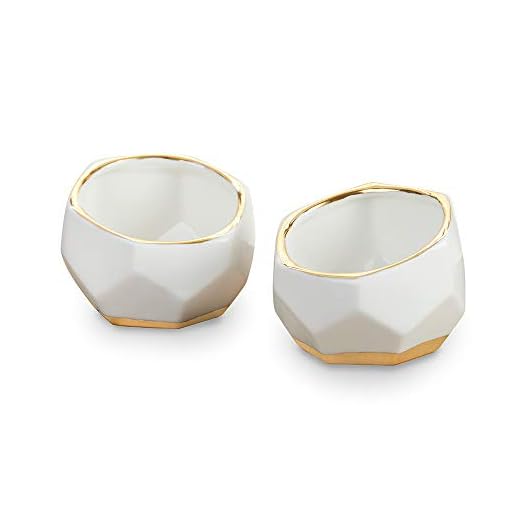 Kate Aspen 23216NA Geometric Ceramic Planters Decorative Bowls (Set of 2) Trinket Dish, Home, Room, Desk, Table Décor, One Size, White
