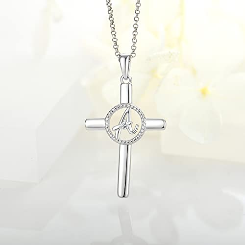 JO WISDOM Sterling Silver Letter Initail Necklaces for Women,Cross Alphabet Letter Pendant Necklace3