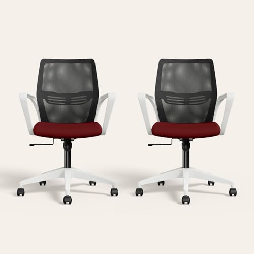 Image of Interio by Godrej Vurv Chair Mesh Back Ergonomic Work from Home /Revolving Study Chair, 1 Year Warranty, Height Adjustable | Heavy Duty Polypropylene Base | DIY Installation (Red, Set of 2)