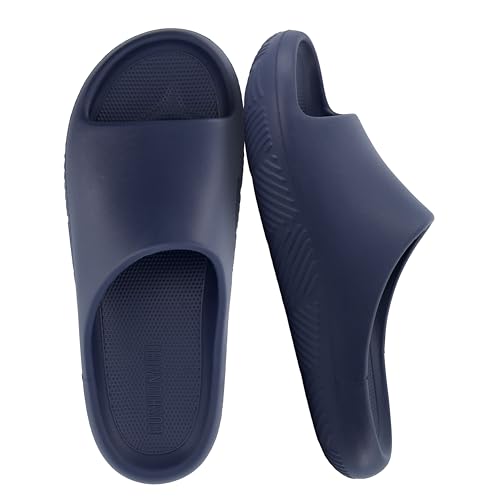 CUSHIONAIRE Men's Galaxy pool slides with +Comfort, Navy, 12