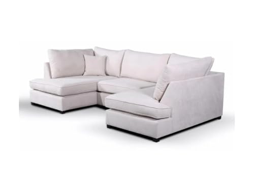 Corner U Shaped Plush Velvet 5 Seater High Back U Shape Sofa Set for Living Room & Office (Cream)