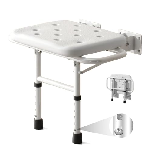 Duschklappsitz Für Wandmontage Zusammen mit Armlehne Duschsitz Klappbar Wandmontage Klappbar Badhocker bis 280 KG belastbar Duschklappsitz Klappsitz Dusche Badestuhl Duschhocker-Badhocker Hocker