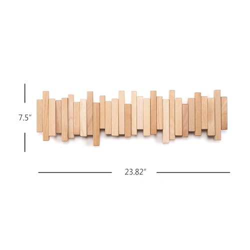 Acsigesn Wooden Coat Rack Wall Mounted Sticks Multi Rack Solid Handmade Natural Beech Wood Artwork With 6 Flip-Down Unique Modern Hooks For Coats Bag Hat Umbrella thumb #5