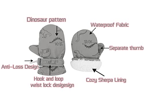 Slivery Color Toddler Mittens Kids Winter Warm Gloves Lined Fleece Gloves Waterproof Snow Baby Mitten For Boys Grey Dinosaur 2-4T thumb #4