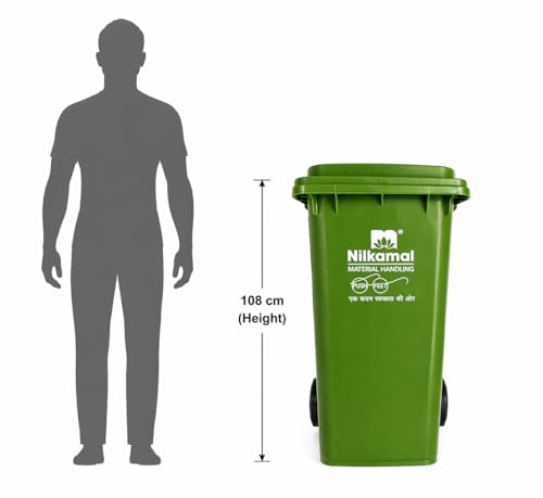 Image of Nilkamal Manual-Lift Garbage Waste Dustbin with Wheels (240 LTR, Green)