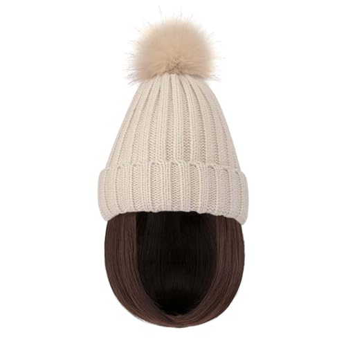 WUODHTW Women Caps with Hair Knit Beanie Cap with Extensions Short...