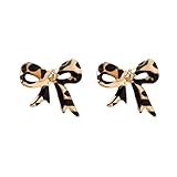 Leopard Print Bow Chunky Stud Earrings for Women Dainty Elegant Gold Plated Ribbon Studs Hypoallergenic Fashion Trendy Unique Jewelry for Her Bff