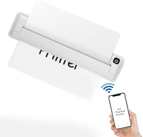 VBESTLIFE A4 Thermal Bluetooth Printer, Inkless Portable Travel Printer with 2000mAh Rechargeable Battery, Compatible with for iOS and for Android Smartphones, Instant Label and Document Printing