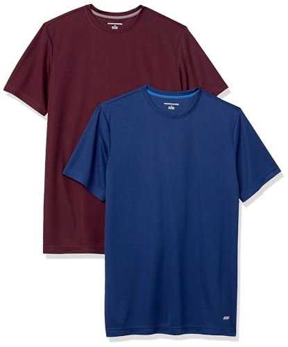 Amazon Essentials Herren Active Performance T-Shirt aus Tech-Stretch (Erhältlich In Big & Tall), 2er-Pack, Burgunderrot/Marineblau, XL
