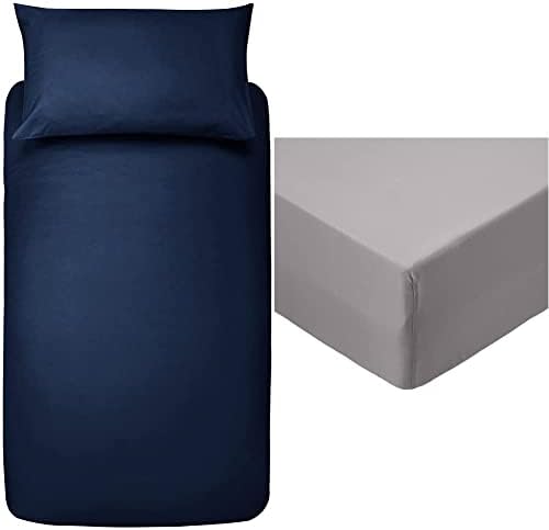 AmazonBasics Microfibre Duvet Set, Navy Blue, 260cm x 220cm / 50cm x 80cm x2