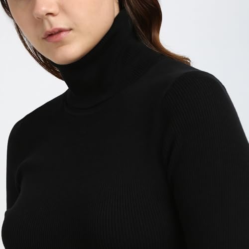 Calvin Klein Damen Pullover-Kleid Woven Label Tight Sweater Dress mit Rollkragen, Schwarz (Ck Black), XXS – Ansicht 6