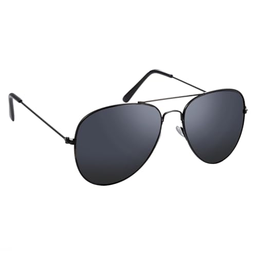 Komonee Pilot Style Designer Sunglasses - Black Frame Black Lens Classic Retro Shades, Unisex Men & Women UV400 Protection Glasses, Great for Cycling Golf Fishing Sports & Holidays