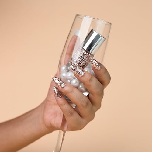 Image of DeBelle Gel Nail Polish Elite Tiffany(Rose Gold Flaky Glitter Top Coat Nail Paint)| Non UV - Gel Finish |Chip Resistant | Seaweed Enriched Formula| Long Lasting|Cruelty and Toxic Free| 6ml