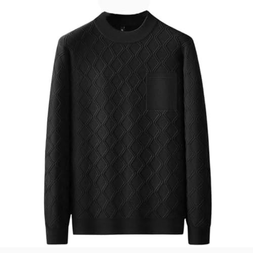 Men Solid Vintage Pullover Sweater Long Sleeve Soft Thick Warm Wool Knit Jumper Black 7XL