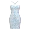 HOCO Dress 2024 Sequin Dress for Women Short Prom Dresses for Teens Girls Dance Sparkly Spaghetti Straps Bodycon Cocktail Party Dresses Backless Mini Homecoming Dresses Short Summer White Blue S #2