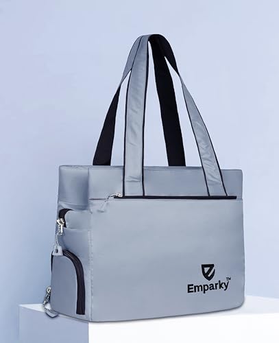 Image of Women Bag, Black with Turquoise Accents, Tote Bag with Multiple Zipper Pockets