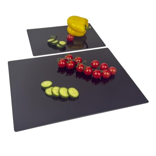 Tempered Glass Cutting Board for Kitchen, Black Cutting Board for Countertop, Dishwasher Safe, Scratch Resistant, Heat Resistant, Shatter Resistant (16"x12" & 12"x8")