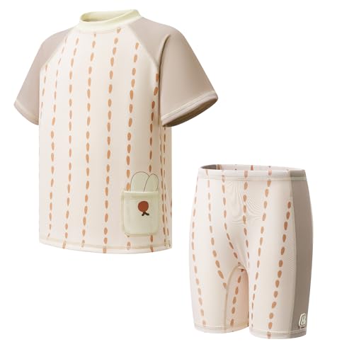 Toddler Swimsuit for Boys Girls, 2-Piece Short Sleeve Rash Guard with Sun Protection for Beach Pool Water Play