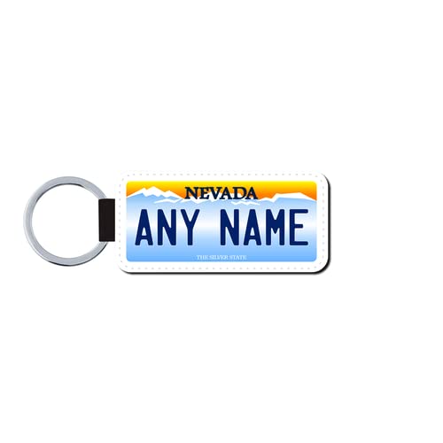 Teamlogo Personalized Nevada License Plate Faux Leather Keychain Custom Decorated with Any Name or Text That You Want. Printed in The USA. Ready to Ship on The Next Business Day | Ver 1, White