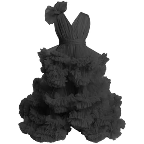 Ruffle Tulle Flower Girls Dresses for Wedding Ball Gown with Train Princess Prom Dress for Kids Toddler Birthday Black 6 Cover