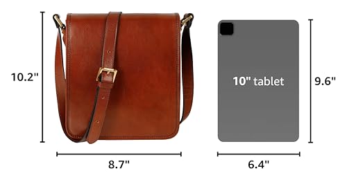 Image of Time Resistance Italian Leather Messenger Bag for Men - Full Grain Leather Men's Crossbody Bag - Tablet Sized Shoulder Bag