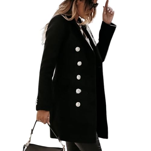 Trench Coat Women Double Breasted Blazer Notch Lapel Long Wool Coat Fall Winter Jackets Overcoat Casual Midi Peacoat3
