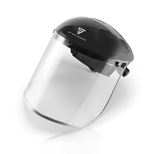 STAHLWERK Gesichtsschutzschild – größenverstellbar, leichtes Schleifvisier aus Polycarbonat, großes Sichtfeld, optimaler Schutz bei Schleifarbeiten an Metall, Holz & Kunststoff, ergonomisches Kopfband