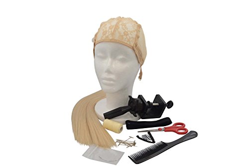 Perfect for Gift. Beige Series. Complete Starter Wig Making Set. Wig Cap. Comb. C Clamp. Weaving Thread. Sewing Needle. Elastic Band, Hair Extension. T Pins. Wig Combs (Styrofoam Head)