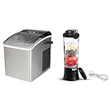 Koolatron Ice Maker Machine Countertop Ice Machine 26lbs in 24hrs Portable Ice Cube Maker Stainless Steel + Total Chef Portable Blender 600ml Personal USB Rechargeable Mini Blender with 6 Blades Black