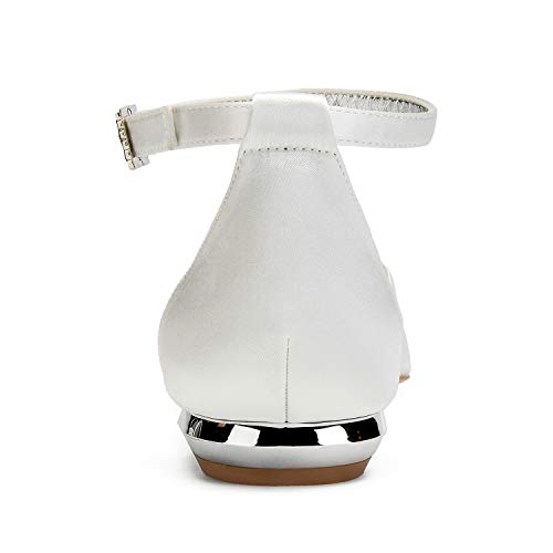 Women's Wedding Flats Pointed Toe Ankle Buckle Strap Bridal Party Flat Dress Shoes Mesh Rhinestones4