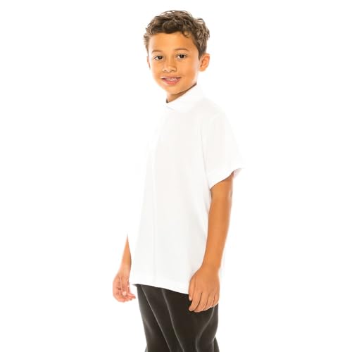 Image of unik Boy's Premium Quality Pique Polo Uniform Shirt Short Sleeve White Sky Blue Navy Hunter Green Burgundy Black Red