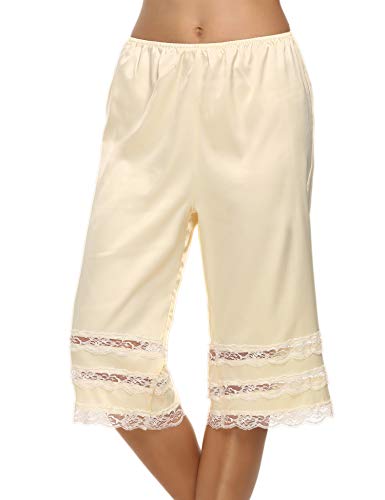 Avidlove Women Lingerie Satin Lace Pettipants Snip-it Culottes Slips Bloomers Split Skirt,Style1-Beige (FBA),Small