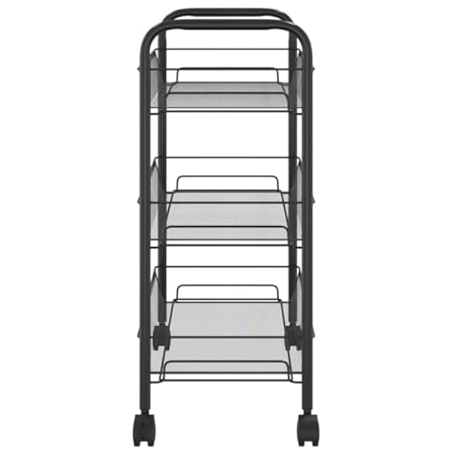 3 Tier Rolling Storage Cart,18.1 X 10.2 X 25.2in Rolling Cart Iron Kitchen Trolley Use for Home,Easy Assembly,Black-XEJJEiVP