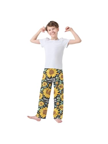 ZZKKO Watercolor Sunflower and Sunshine Lettering Boys Pants for Kids Jogger Pants with Pockets S3
