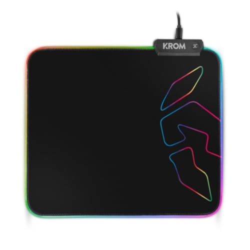 KROM Knout RGB - Alfombrilla Gaming para Ratones de Ordenador, Base de Goma Antideslizante, Marco Cosido con Tira LED RGB, tamaño 320x270x3 mm, Color Negro