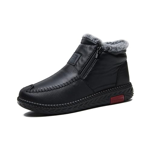 MASHANGGOU Botas de piel de algodón impermeables y antideslizantes para mujer, botas de nieve cálidas, cómodas y redondas, con cremallera lateral doble, Negro , 38 EU