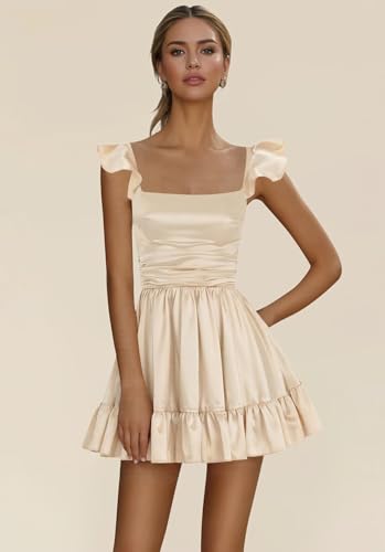 Fancy Ruffle Homecoming Dresses Short Ruched Satin Formal Prom Party Dresses Mini for Teens2