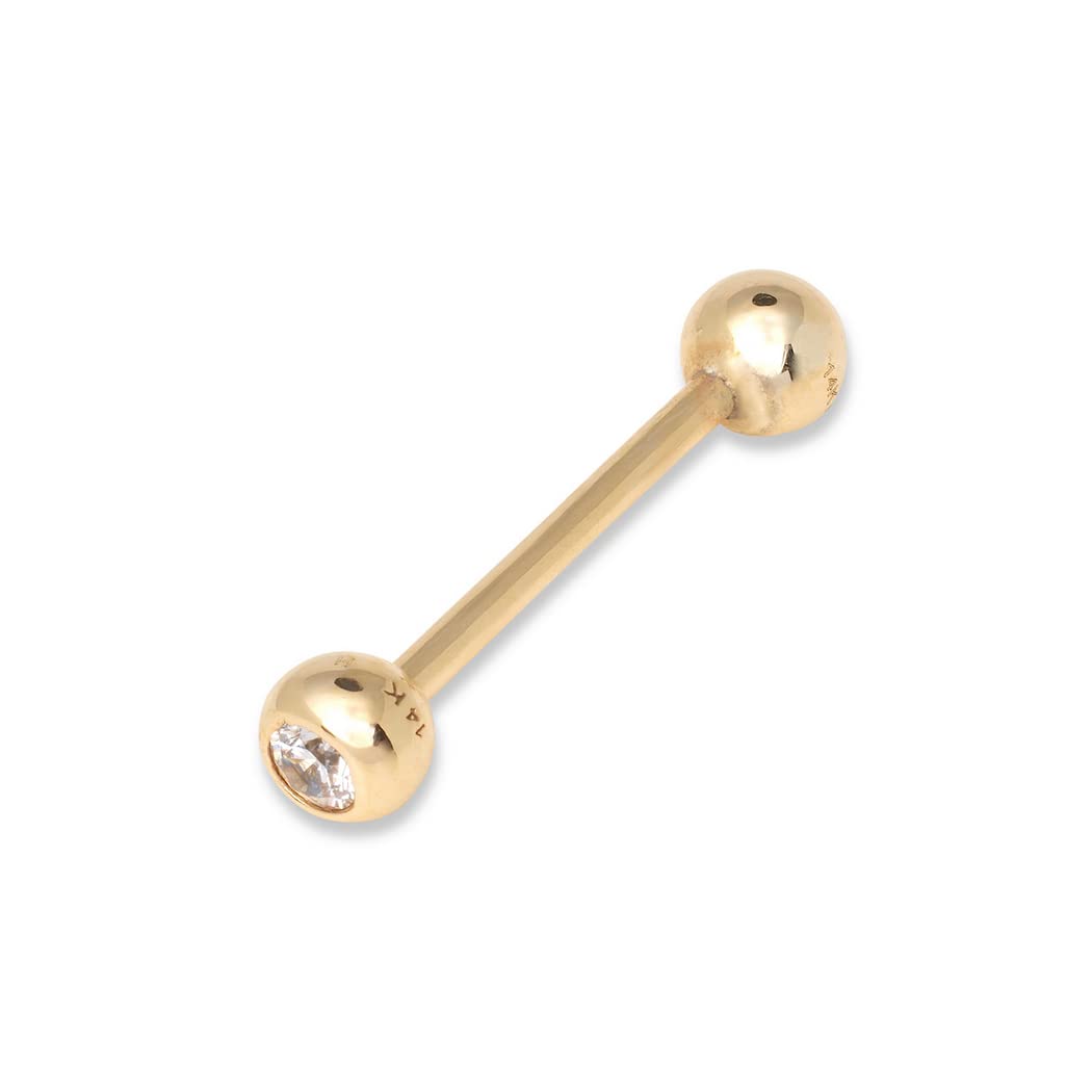 JewelryWeb Zungenring aus massivem 14-karätigem Gold, 14 g, 5 mm Lünette, Zirkonia, gerader Barbell, Innengewinde